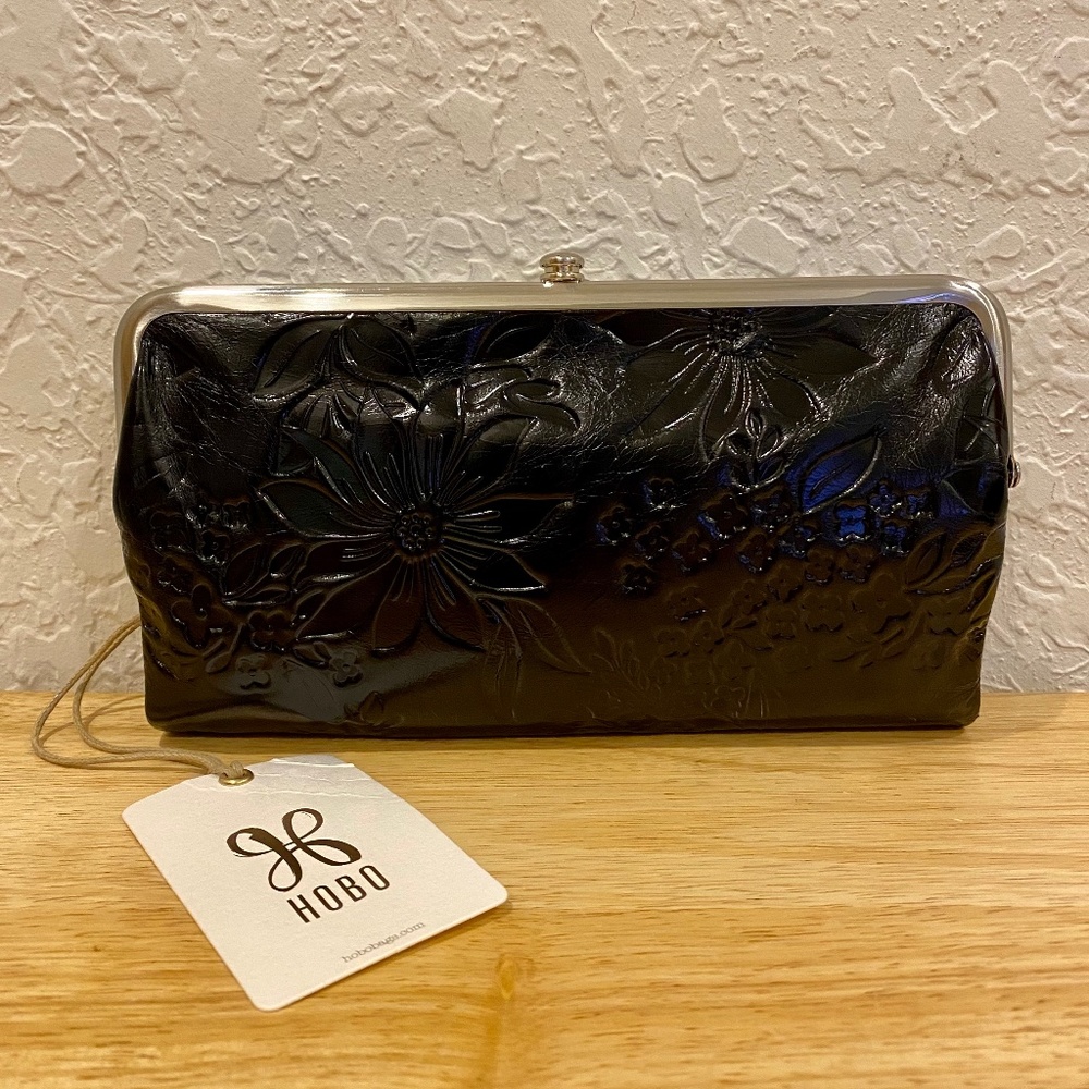 HOBO Lauren Clutch Wallet Black Embossed Floral